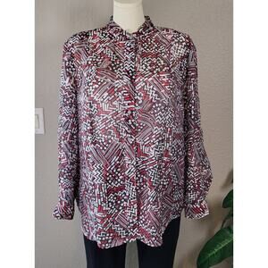 Ruby Rd. Woman Abstract Red Black White Button Up Blouse | Size 18W